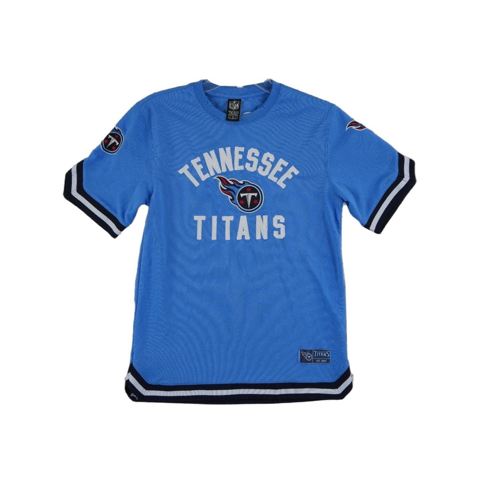 NFL Team Apparel Tennessee Titans Jersey Shirt Mens Size Small Blue Logo Patch